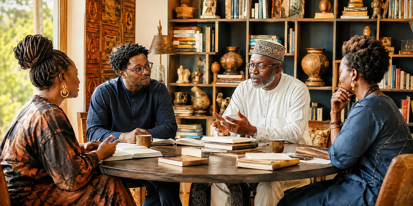 Illustration d’un dialogue intellectuel entre quatre participants africains autour de livres